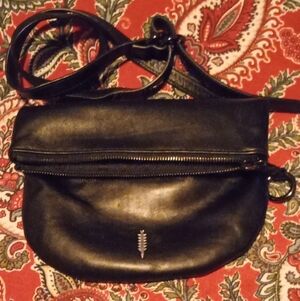 Thacker Black Leather Crossbody Bag with Zip Detail